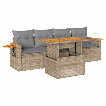 Set Divano da Giardino 5 pz con Cuscini Beige Polyrattan Acacia | homemem39