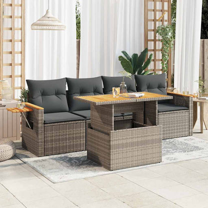 Set Divano Giardino 5 pz con Cuscini Grigio Polyrattan Acacia | homemem39