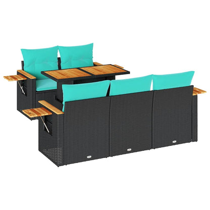 Set Divano da Giardino 6 pz con Cuscini Nero in Polyrattan