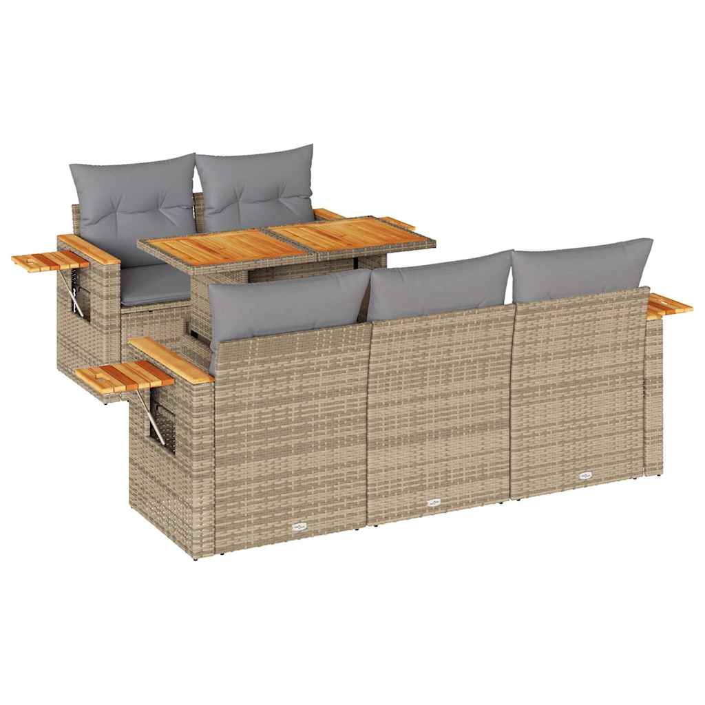 Set Divano da Giardino 6 pz con Cuscini Beige Polyrattan Acacia | homemem39