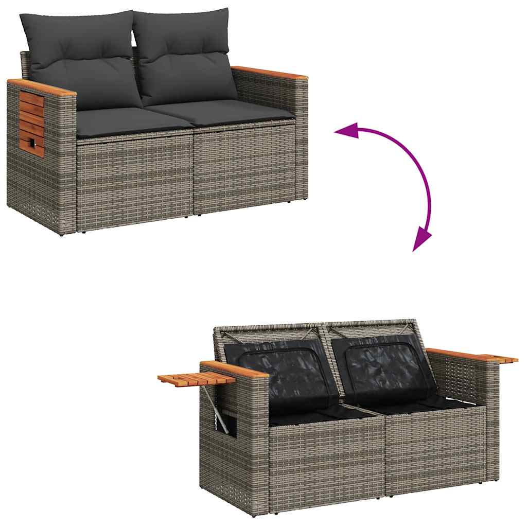 Set Divano da Giardino 6pz con Cuscini Grigio Polyrattan Acacia | homemem39