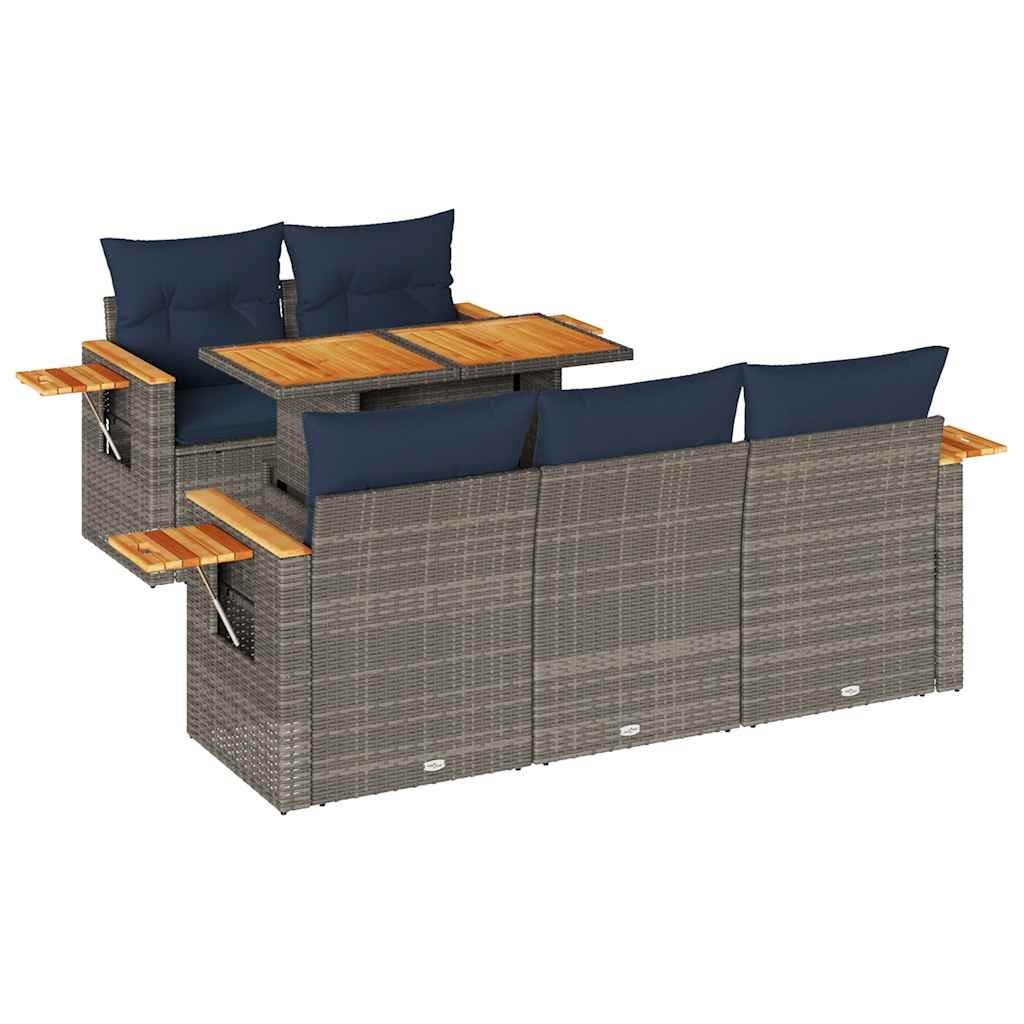 Set Divano da Giardino 6 pz con Cuscini Grigio in Polyrattan