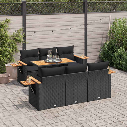 Set Divani da Giardino con Cuscini 7pz Nero Polyrattan Acacia | homemem39