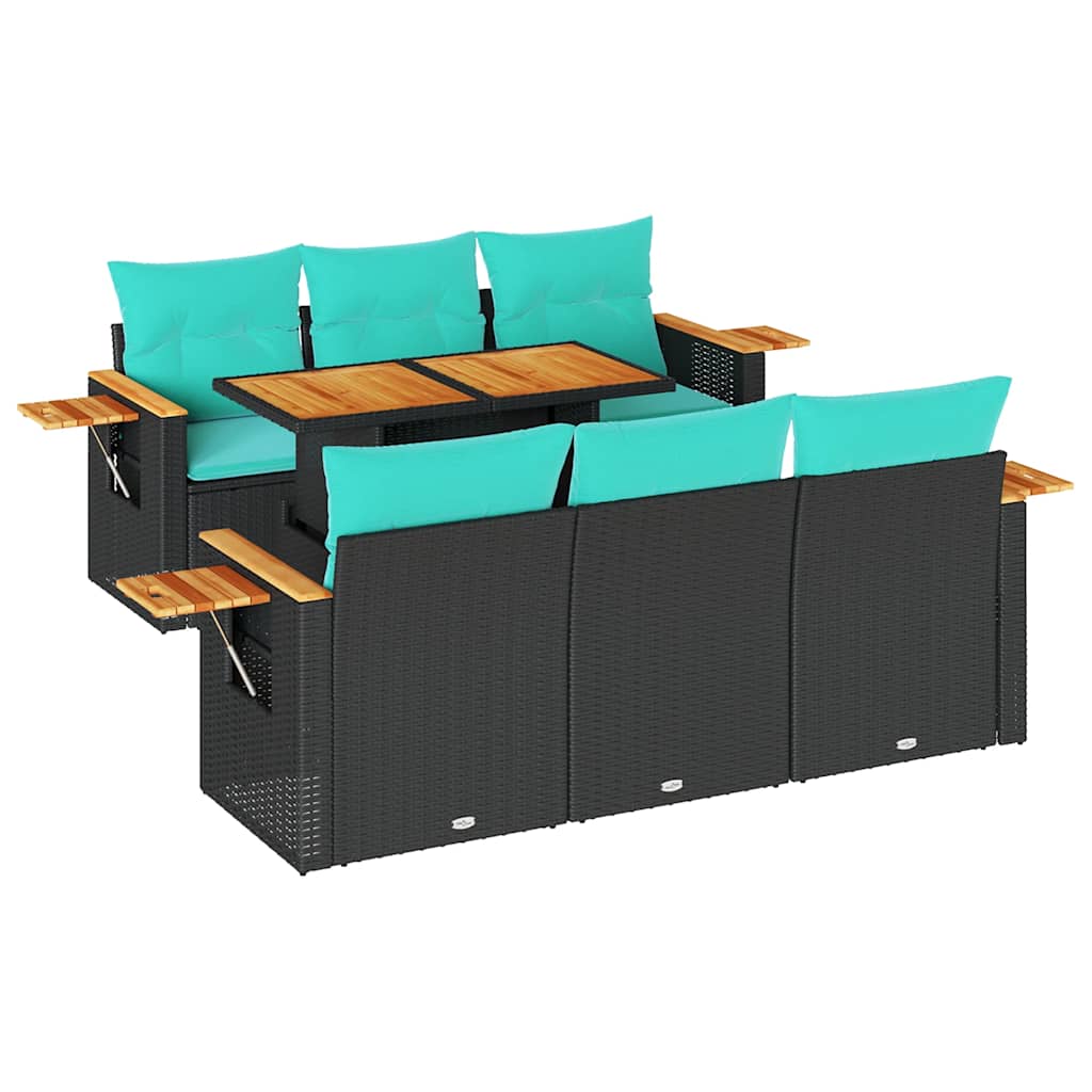 Set Divani da Giardino con Cuscini 7pz Nero Polyrattan | homemem39
