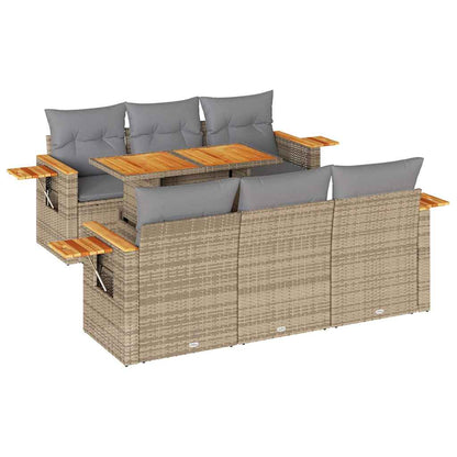 Set Divani da Giardino 7 pz con Cuscini Beige Polyrattan Acacia