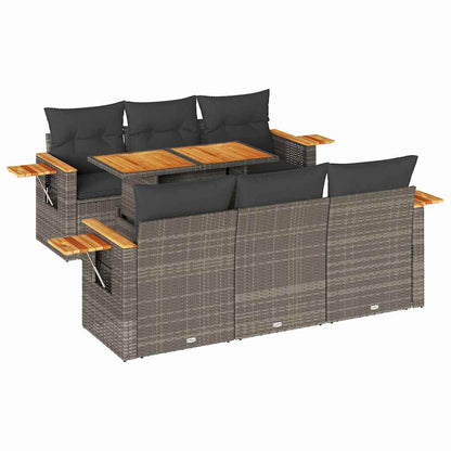 Set Divani da Giardino 7pz con Cuscini Grigio Polyrattan Acacia | homemem39