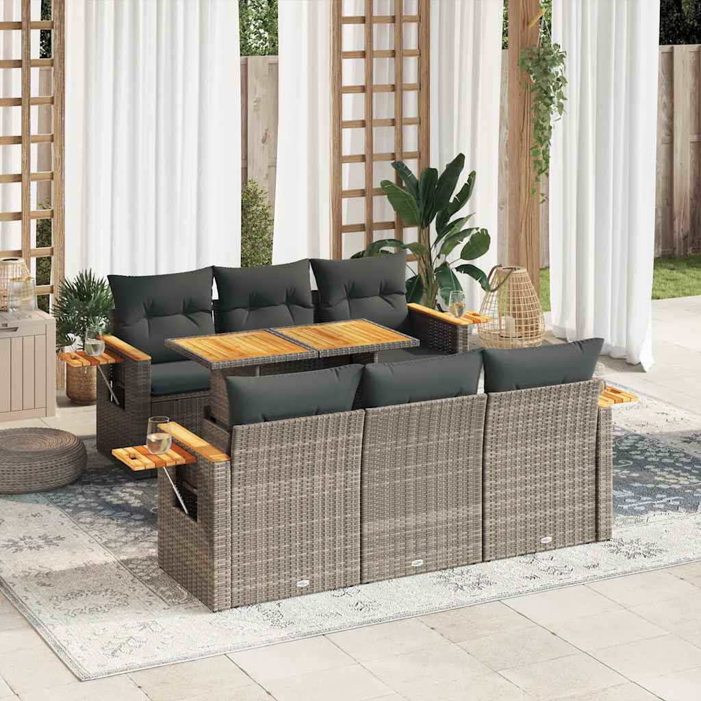 Set Divani da Giardino 7pz con Cuscini Grigio Polyrattan Acacia | homemem39