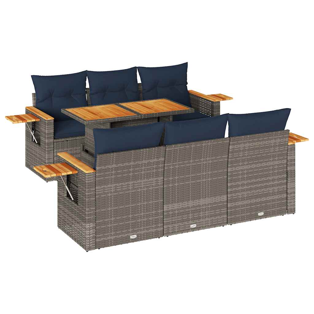 Set Divani da Giardino 7 pz con Cuscini Grigio in Polyrattan