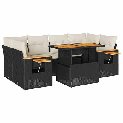 Set Divani da Giardino con Cuscini 7pz Nero Polyrattan Acacia | homemem39