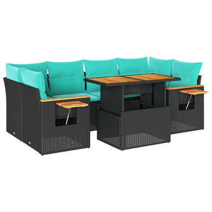 Set Divani da Giardino con Cuscini 7pz Nero Polyrattan