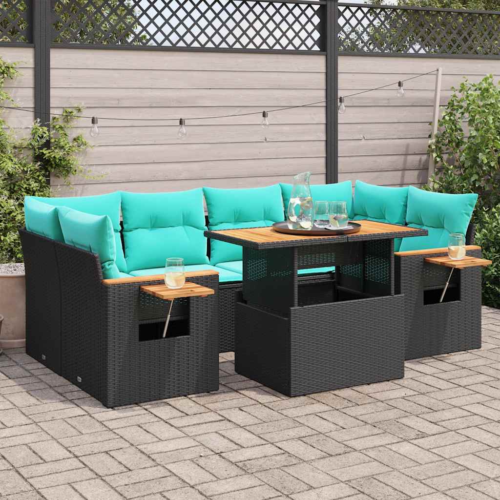 Set Divani da Giardino con Cuscini 7pz Nero Polyrattan | homemem39