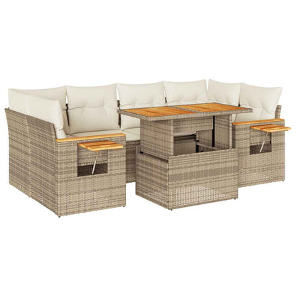 Set Divani da Giardino 7 pz con Cuscini Beige Polyrattan Acacia