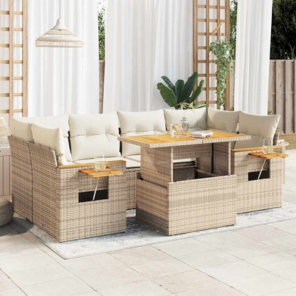 Set Divani da Giardino 7 pz con Cuscini Beige Polyrattan Acacia