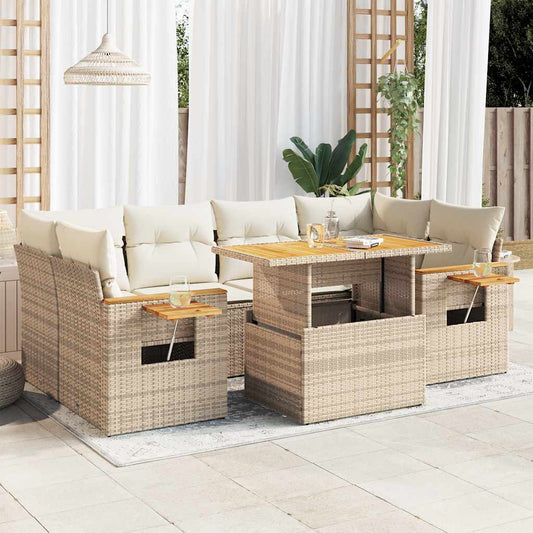Set Divani da Giardino 7 pz con Cuscini Beige Polyrattan Acacia