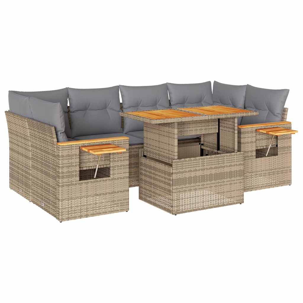 Set Divani da Giardino 7 pz con Cuscini Beige Polyrattan Acacia | homemem39