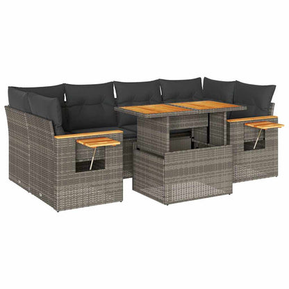 Set Divani da Giardino 7pz con Cuscini Grigio Polyrattan Acacia