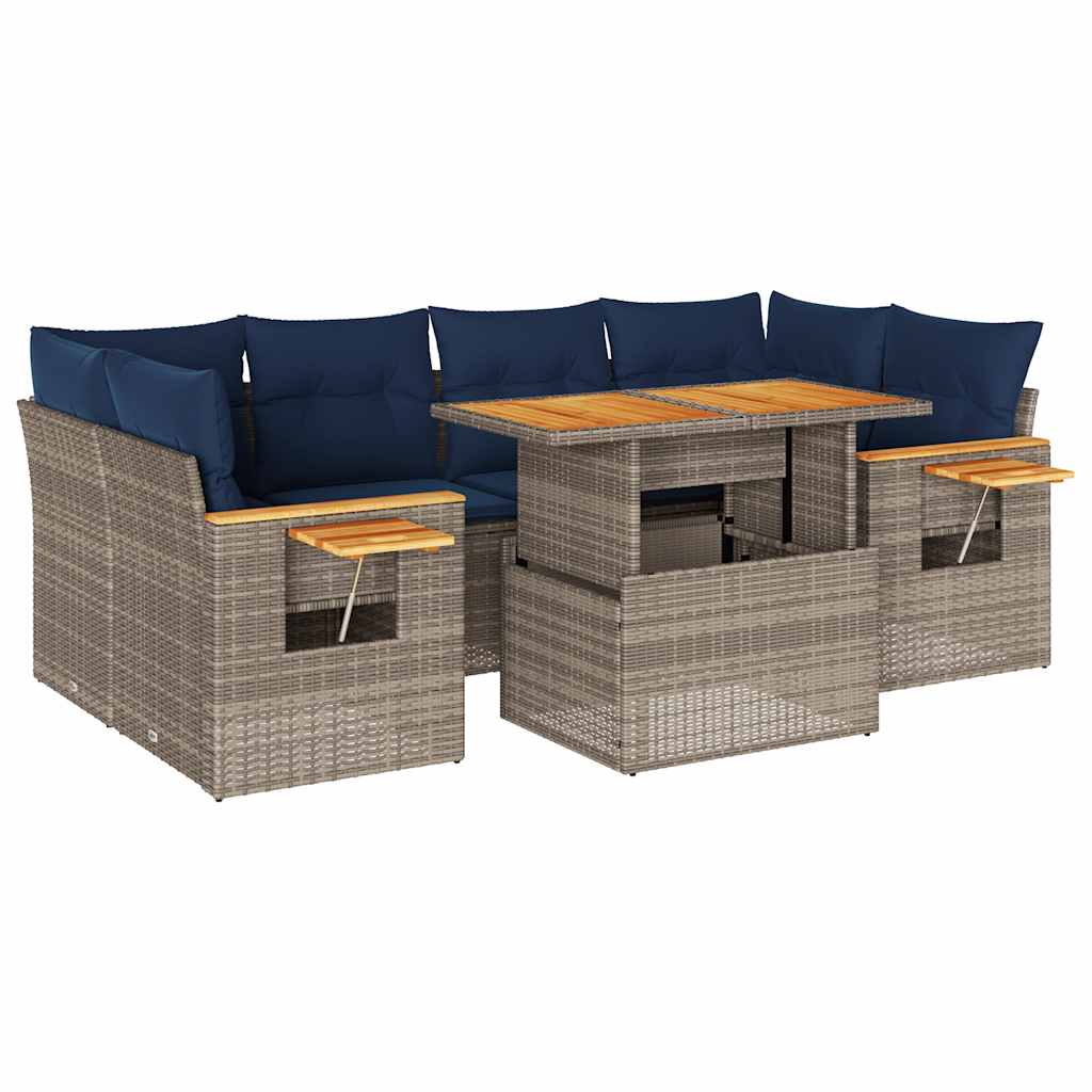 Set Divani da Giardino 7 pz con Cuscini Grigio in Polyrattan | homemem39