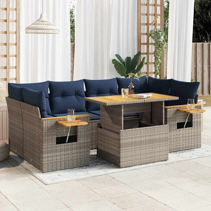 Set Divani da Giardino 7 pz con Cuscini Grigio in Polyrattan | homemem39