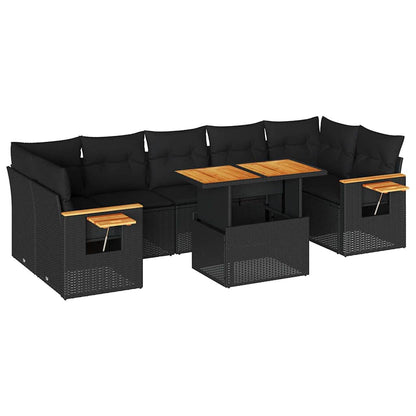 Set Divani da Giardino con Cuscini 8 pz Nero Polyrattan Acacia | homemem39