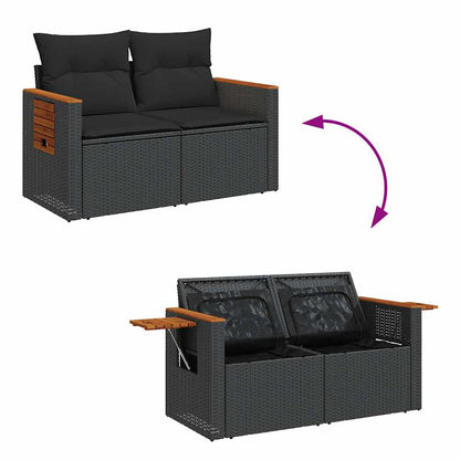 Set Divani da Giardino con Cuscini 8 pz Nero Polyrattan Acacia | homemem39