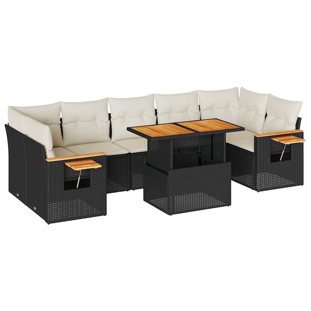 Set Divani da Giardino con Cuscini 8 pz Nero Polyrattan Acacia | homemem39