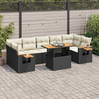 Set Divani da Giardino con Cuscini 8 pz Nero Polyrattan Acacia | homemem39