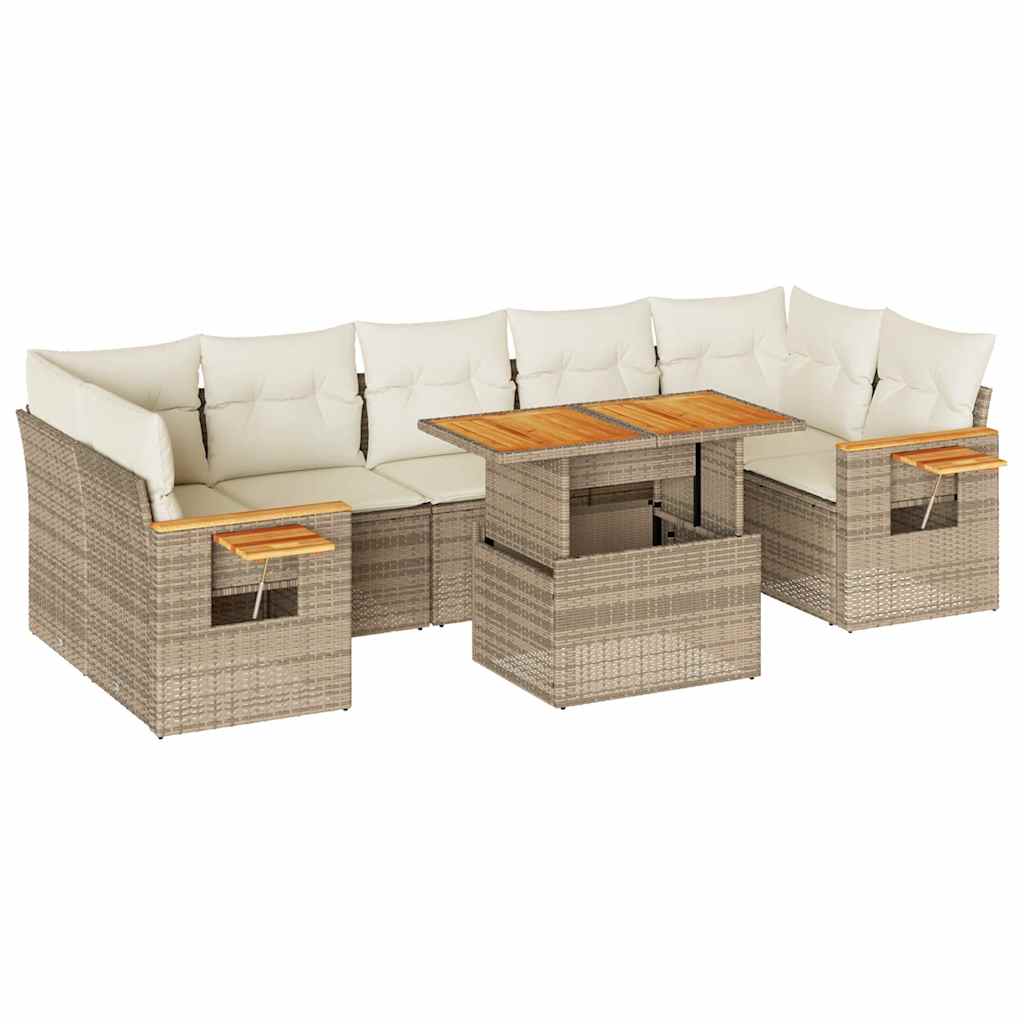 Set Divano da Giardino 8 pz con Cuscini Beige Polyrattan Acacia