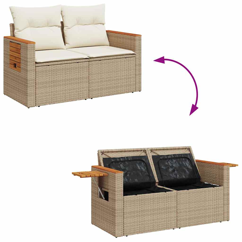 Set Divano da Giardino 8 pz con Cuscini Beige Polyrattan Acacia