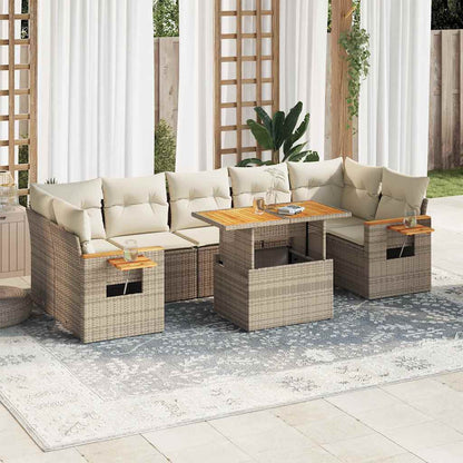 Set Divano da Giardino 8 pz con Cuscini Beige Polyrattan Acacia