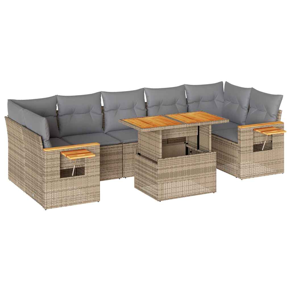 Set Divano da Giardino 8 pz con Cuscini Beige Polyrattan Acacia | homemem39