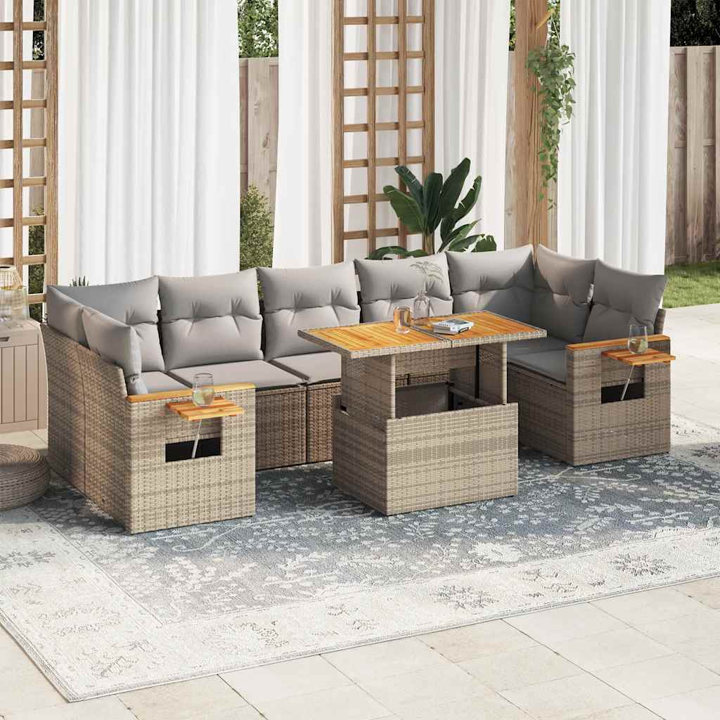 Set Divano da Giardino 8 pz con Cuscini Beige Polyrattan Acacia | homemem39