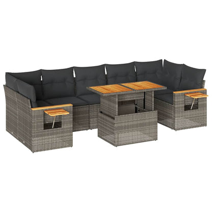Set Divano da Giardino 8pz con Cuscini Grigio Polyrattan Acacia | homemem39