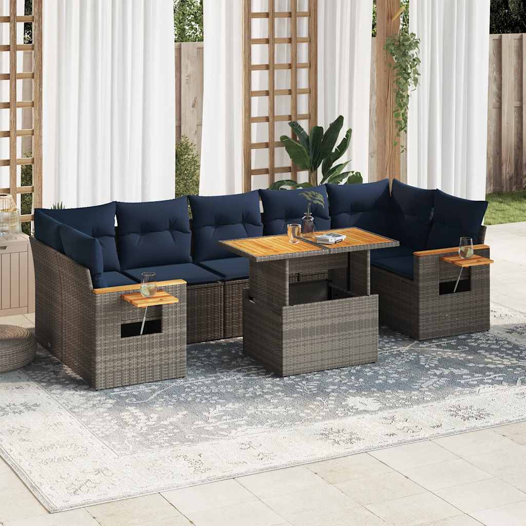 Set Divano da Giardino 8 pz con Cuscini Grigio in Polyrattan