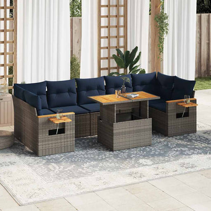 Set Divano da Giardino 8 pz con Cuscini Grigio in Polyrattan