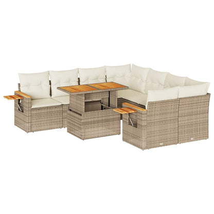 Set Divano da Giardino 9 pz con Cuscini Beige Polyrattan Acacia | homemem39