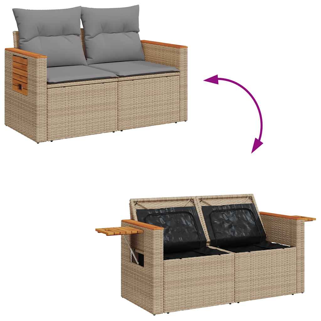 Set Divano da Giardino 9 pz con Cuscini Beige Polyrattan Acacia | homemem39