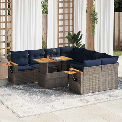 Set Divano da Giardino 9 pz con Cuscini Beige in Polyrattan