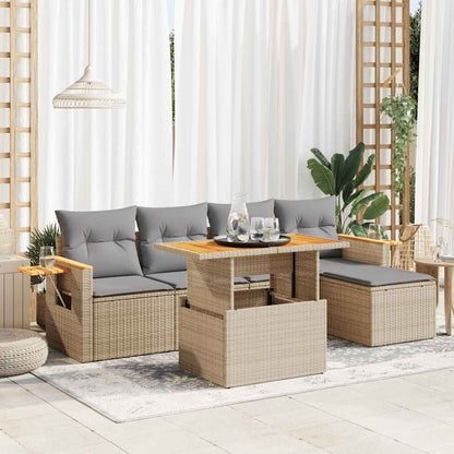 Set Divano da Giardino 6 pz con Cuscini Beige Polyrattan Acacia | homemem39