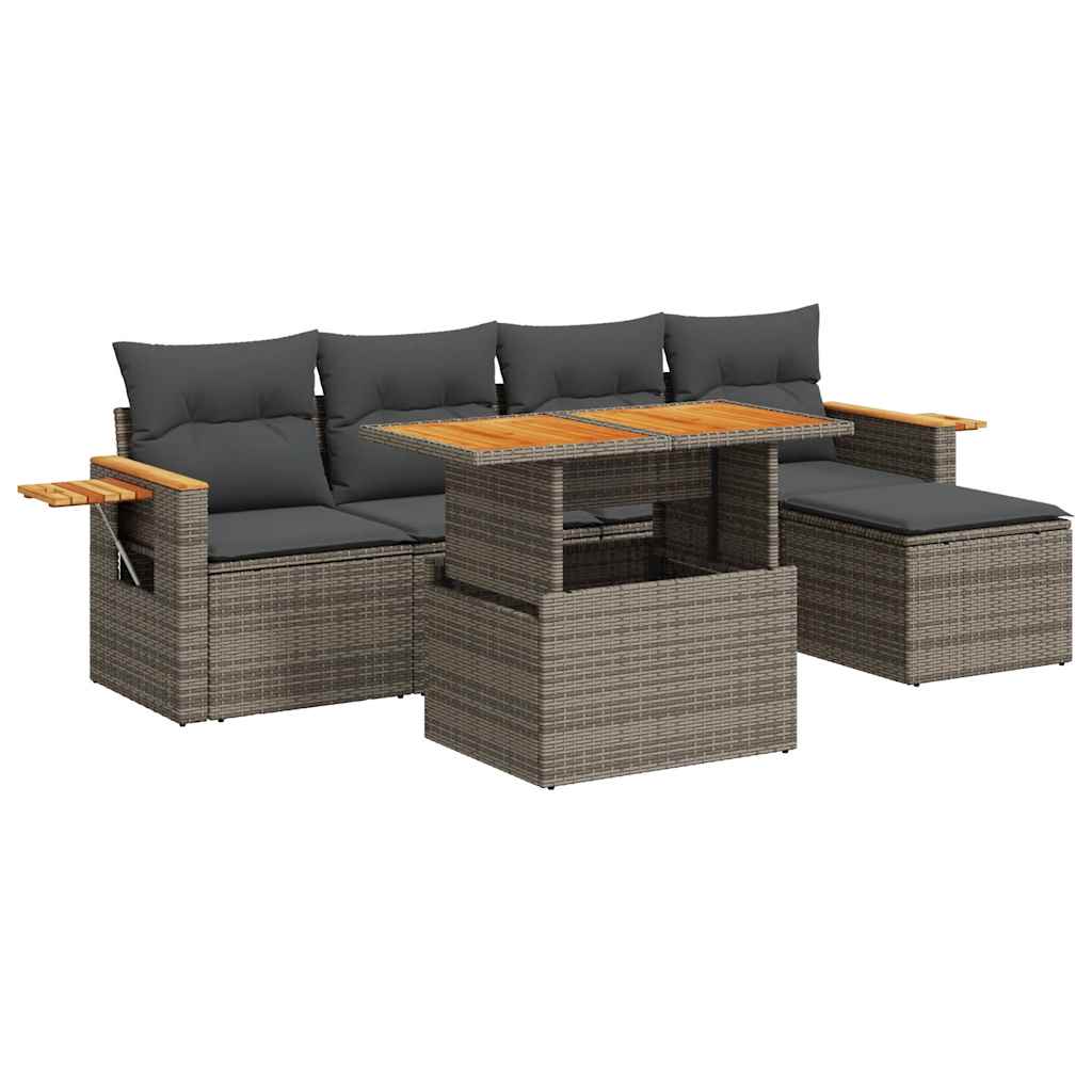 Set Divano da Giardino 6pz con Cuscini Grigio Polyrattan Acacia | homemem39