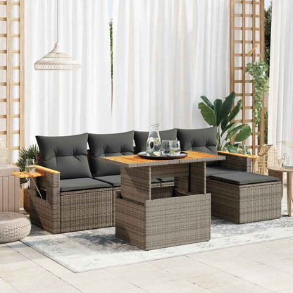 Set Divano da Giardino 6pz con Cuscini Grigio Polyrattan Acacia | homemem39