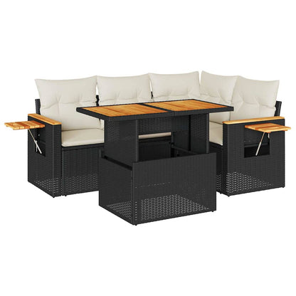 Set Divani da Giardino 5 pz con Cuscini Nero Polyrattan Acacia | homemem39