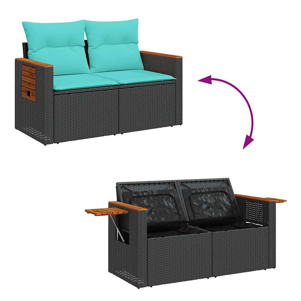 Set Divani da Giardino 5 pz con Cuscini Nero Polyrattan Acacia | homemem39