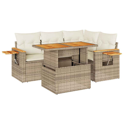 Set Divano da Giardino 5 pz con Cuscini Beige Polyrattan Acacia
