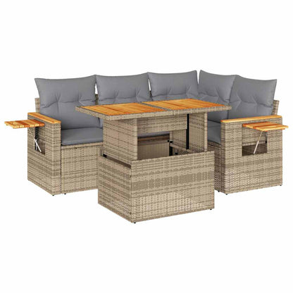 Set Divano da Giardino 5 pz con Cuscini Beige Polyrattan Acacia | homemem39