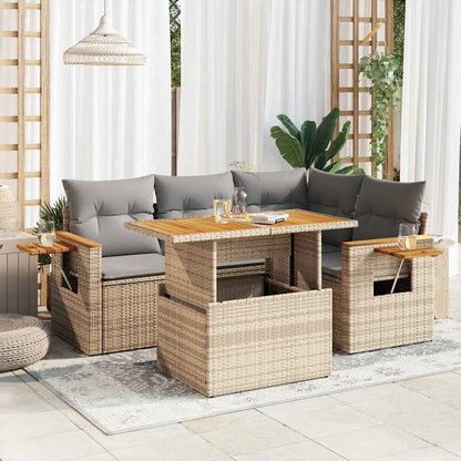 Set Divano da Giardino 5 pz con Cuscini Beige Polyrattan Acacia | homemem39