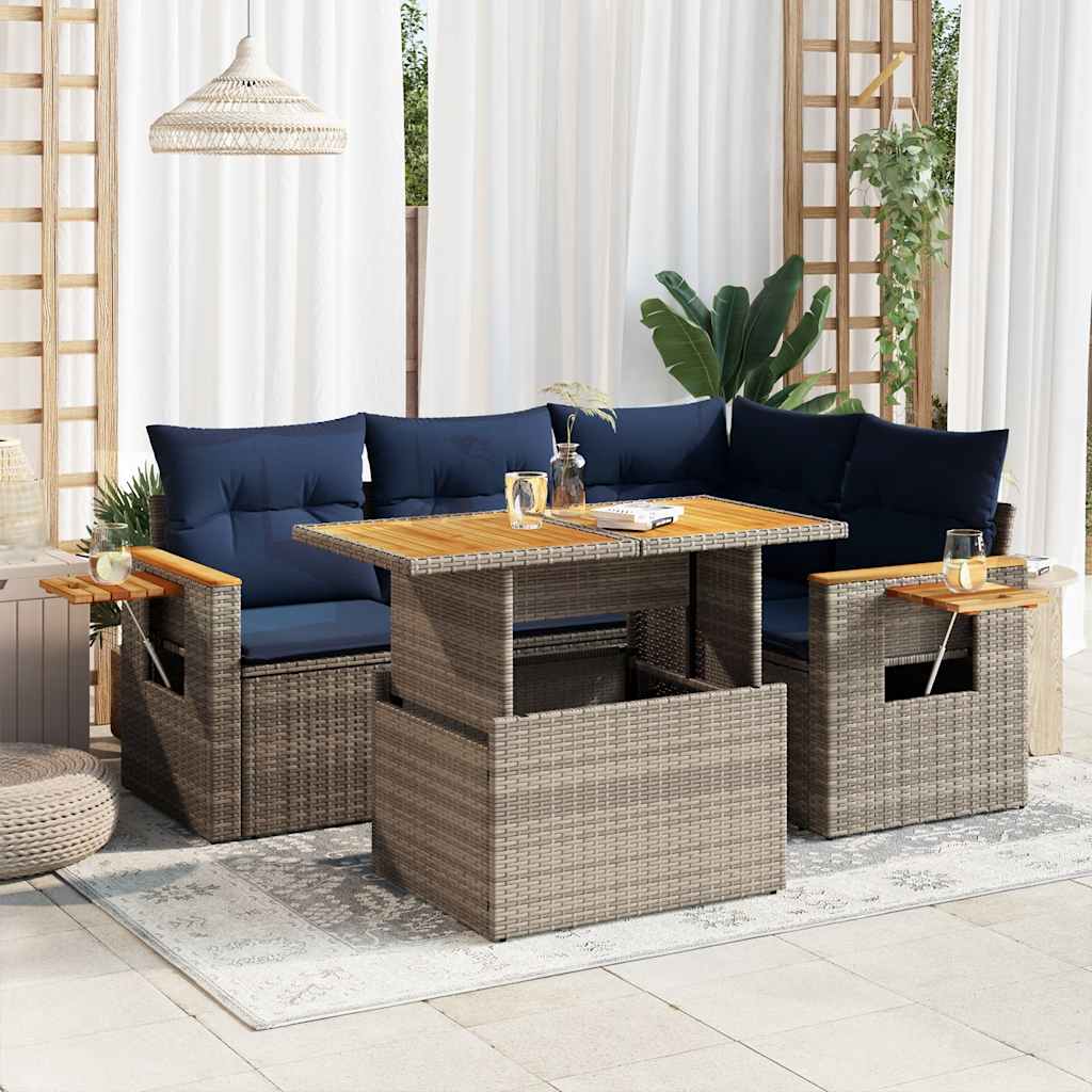 Set Divano Giardino 5 pz con Cuscini Grigio Polyrattan Acacia | homemem39