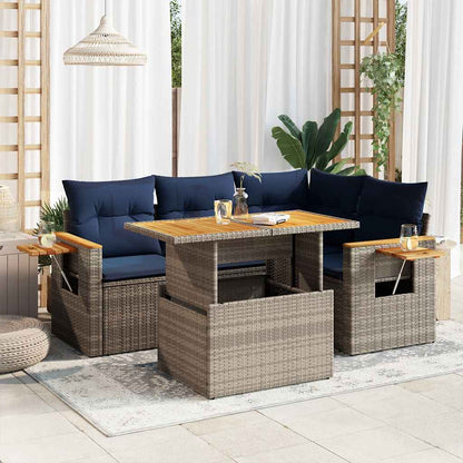 Set Divano Giardino 5 pz con Cuscini Grigio Polyrattan Acacia | homemem39