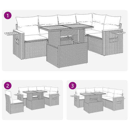 Set Divano da Giardino 6 pz con Cuscini Nero Polyrattan Acacia | homemem39