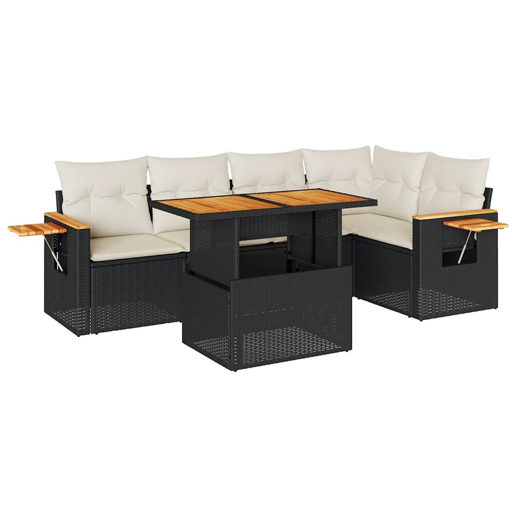 Set Divano da Giardino 6 pz con Cuscini Nero Polyrattan Acacia | homemem39