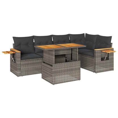 Set Divano da Giardino 6pz con Cuscini Grigio Polyrattan Acacia